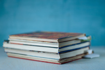 books shot on a blue background