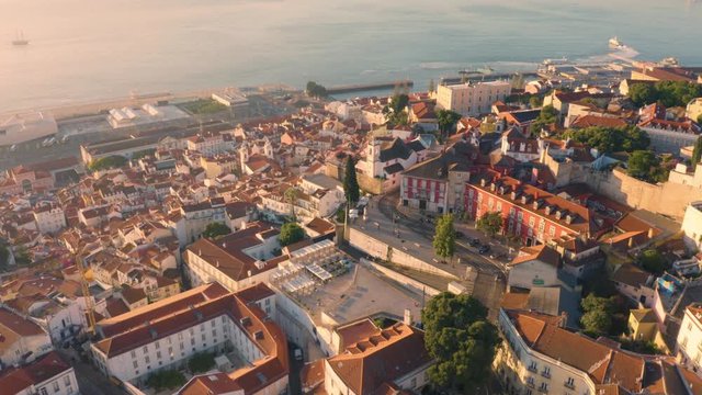 Aerial view of Lisbon, Portugal at dawn 
