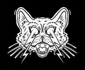 black and white crazy cat tattoo with lightning