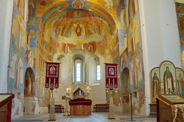 Suzdal, Russia - July 26, 2019: The interior of the Transfiguration Cathedral in the Spaso-Evfimiev monastery