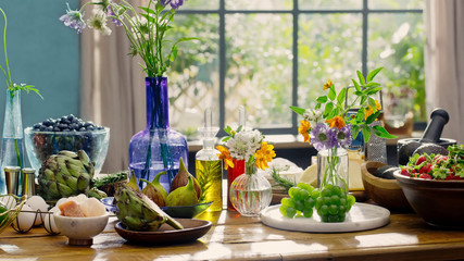 Delicious and healthy dishes of fresh vegetables