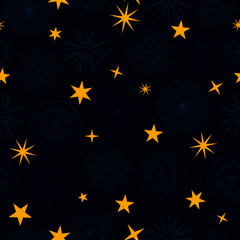 abstract background seamless pattern  winter seamless pattern snowflakes and golden  stars on blue background.vector-