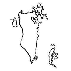 Bahrain map from the contour black brush lines different thickness on white background. Vector illustration.