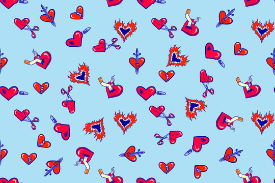 broken hearts seamless pattern