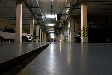 Underground parking for cars under a residential building