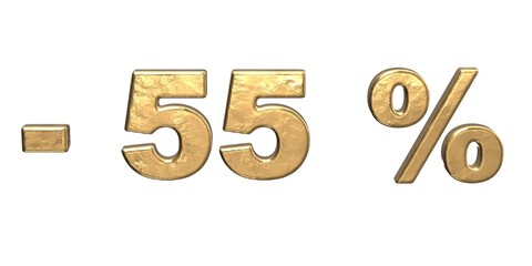 55% of discount. Golden fifty five percent sale.  isolated on white background  