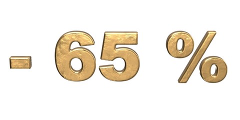 65% of discount. Golden sixty five percent sale.  isolated on white background  