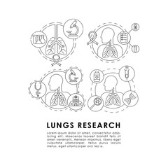 Lungs system inspection concept. Pulmonology of human vector illustration for website, logo, app icon, banner. Medical research for Fibrosis, Asthma, Tuberculosis, Pneumonia, Cancer. Lung line art Vec