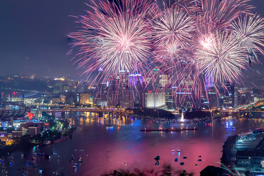 View of fireworks at night