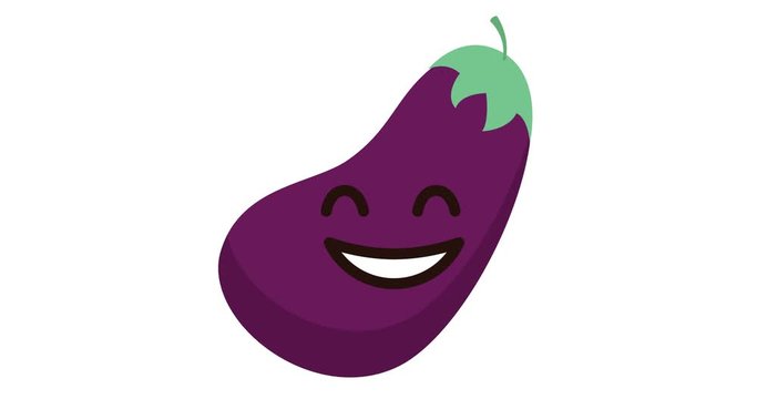 Cute eggplant Emoji reaction, icon animation on white background