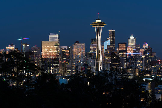Seattle skyline at sunset, Seattle, Washington State