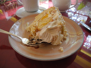 a piece of cake with white delicate cream