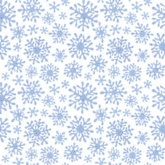 Christmas seamless doodle pattern with snowflakes