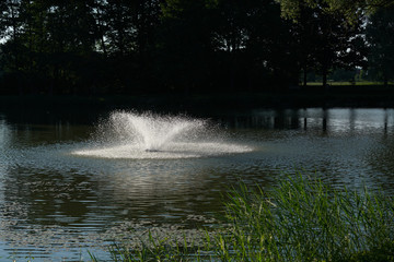 Naklejka premium Fountains and garden pond in a public park invite you to relax