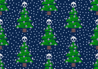 Seamless pattern christmas tree with skulls