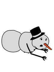 hingefallen umgefallen gestürzt boden schneemann lustig kopf gesicht comic bauen basteln winter zylinder hut cartoon clipart design kalt freundlich schnee eis