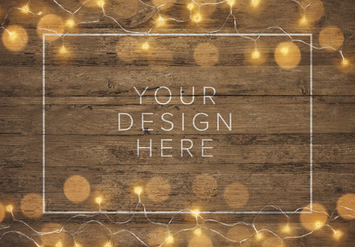 Fairy Lights with Wooden Background Scene Creator Mockup