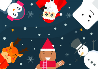 Happy merry christmas. cute character, Santa Claus, Rudolf and penguin - Vector