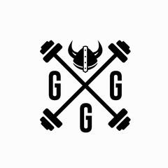 Creative Fitness Logo Design Inspiration With Cross Barbell And Viking Hat