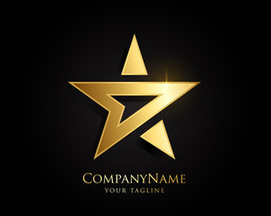 Obraz premium Gold Star Logo Designs Vector Template with Black Background