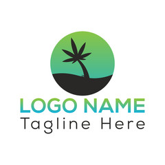 Hemp leaf beach creative logo design template	