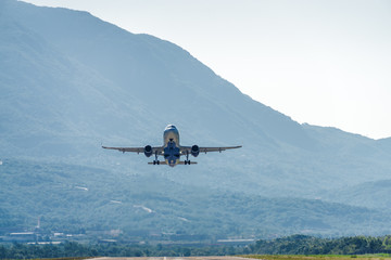 Fototapeta na wymiar Morning view of Airport of Tivat, Montenegro, with planes.