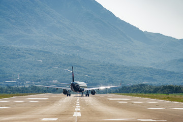 Morning view of Airport of Tivat, Montenegro, with planes.