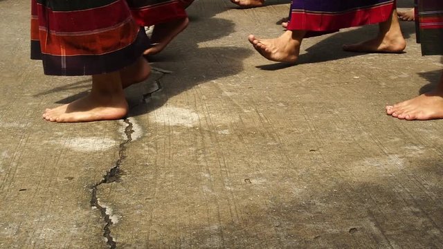 Thai traditional dancers, barefoot reflection, Dancing on street