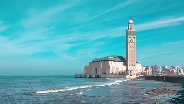 View of Hassan II Mosque from the walk alley - Casablanca, Morocco
