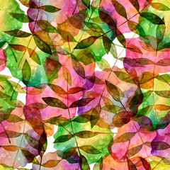 Fototapeta na wymiar Seamless watercolor pattern of autumn leaves, leaf fall.