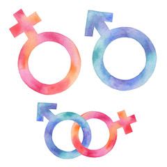 Gender signs. Symbols, watercolor.