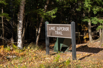 Sign for the famous Lake Superior trail, a hiking trail around much of the Great Lake in Michigan, Wisconsin and Minnesota