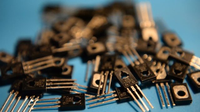 Close-up Semistor, transistor. Components of electronic devices, computers. Radio parts
