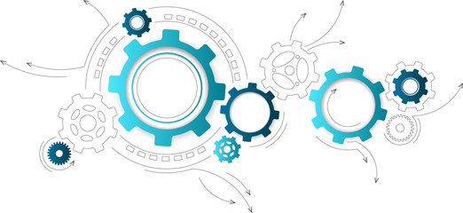 Connected cogwheels / gears icons - development, planning, technology concept, vector illustration - obrazy, fototapety, plakaty