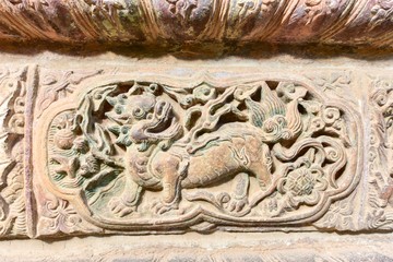 Traditional Chinese Stone-Carved Art Depicting Lion at Yuantong Temple