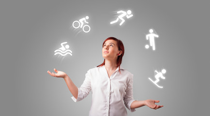 Young student juggle with sports concept