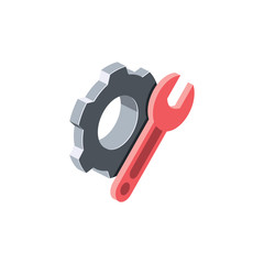 Gear, adjustable spanner, settings, repair. Vector 3d isometric, color web icon, new flat style. Creative illustration design, idea for infographics.