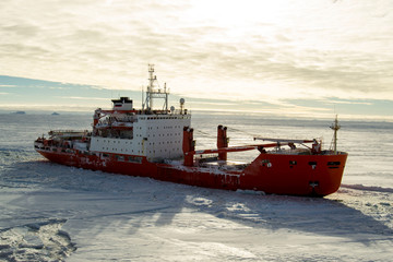 Expedition ship in Antarctic sea