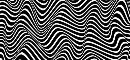 Fototapeta na wymiar Distorted lines - movement illusion. Wave - distortion effect. Optical effect mobius wave stripe movement. Seamless pattern. Horizontal lines stripes pattern or background with wavy distortion effect