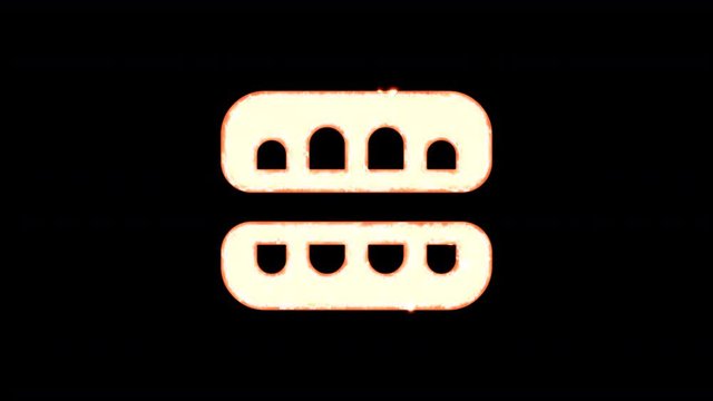 Symbol teeth open burns out of transparency, then burns again. Alpha channel Premultiplied - Matted with color black