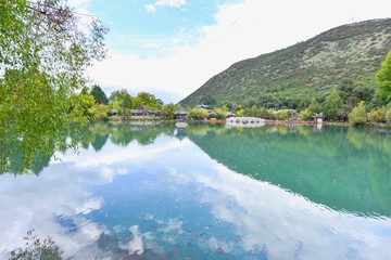 View of Black Dragon Pool or Jade Spring Park in Lijiang