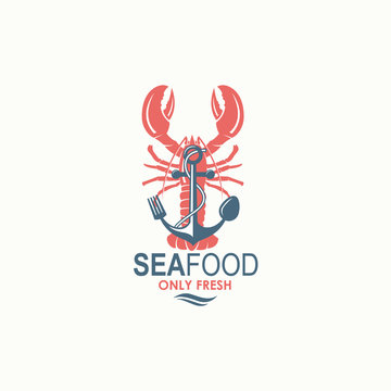 seafood menu design with lobster and anchor isolated