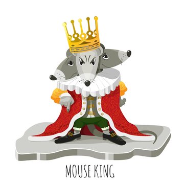 The mouse king from the Christmas story "The Nutcracker". Vector illustration. Can be used for posters, cards, and calendars, as a symbol of the new year.