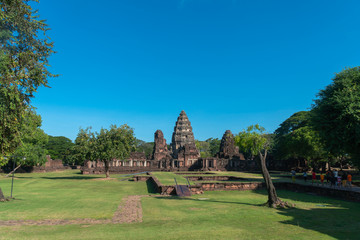 The beautiful stone castle in Phimai historical park. Prasat Hin Phimai ancient Khmer Temple in Nakhon Ratchasima Thailand. .Phimai stone castle built from laterite stone in Angkorian period arts