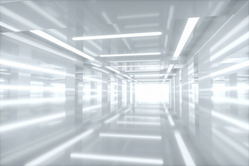Empty bright room with glowing lines, 3d rendering.