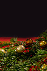 Christmas pictures, view of fir branches and Christmas decorations