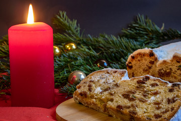 Christmas pictures, view of Christmas cookies with fir branches, candles and Christmas decorations