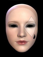 The sad mask of a clown doll. 3D illustration