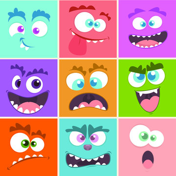 set of monsters face. flat design illustration