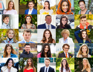 Collage of happy young people at least 18 years old